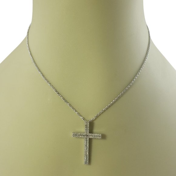 Vintage 14 Karat White Gold Diamond Cross Pendant Necklace #10491 - Picture 7 of 9